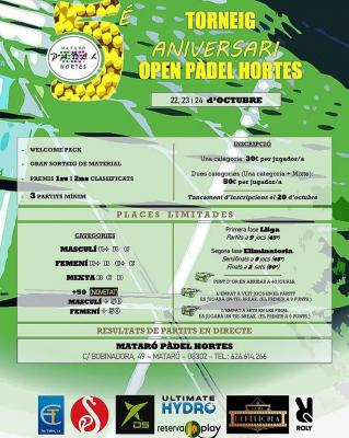 poster del torneo TORNEIG ANIVERSARI OPEN PADEL HORTES