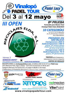 poster del torneo III OPEN RECICLAJES ELDA - 8ª PRUEBA VINALOPÓ PADEL TOUR