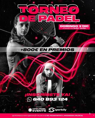 poster del torneo TORNEO DE PADEL OPEN PADEL EVENTS