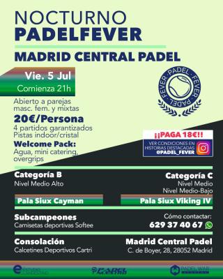 poster del torneo NOCTURNO PADEL FEVER - ABIERTO A PAREJAS MASC, FEM Y MIXTAS