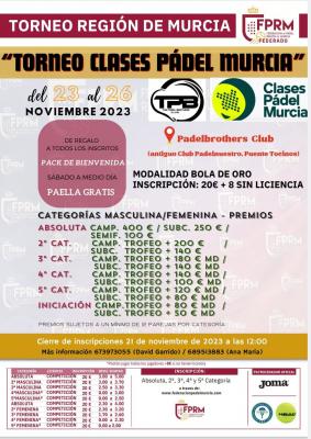 poster torneo TORNEO FEDERADO CLASES PADEL MURCIA