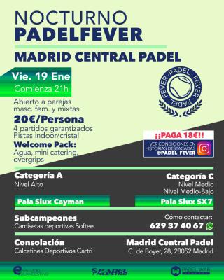 poster del torneo NOCTURNO PADEL FEVER - ABIERTO A PAREJAS MASC, FEM Y MIXTAS