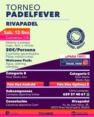 poster del torneo TORNEO PADEL FEVER - ABIERTO A PAREJAS MASC, FEM Y MIXTAS