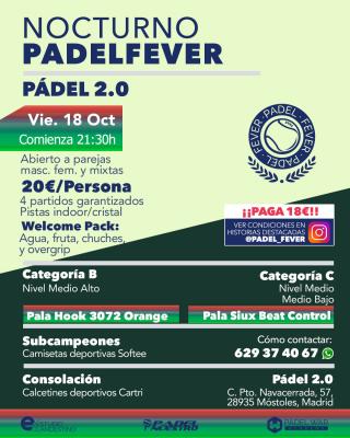 poster del torneo NOCTURNO PADEL FEVER - ABIERTO A PAREJAS MASC, FEM Y MIXTAS