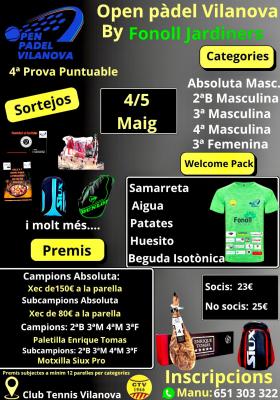 poster torneo OPEN PADEL VILANOVA BY FONOLL JARDINERS