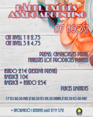 poster torneo PÀDEL EXPRÉS + ASADO ARGENTINO