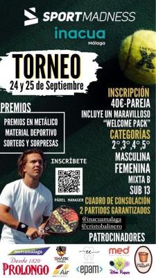 poster del torneo TORNEO SPORTMADNESS-INACUA 24 Y 25 SEPTIEMBRE. INACUA CENTRO RAQUETA