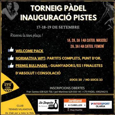 poster del torneo TORNEIG INAUGURACIÓ NOVES PISTES DE PÀDEL