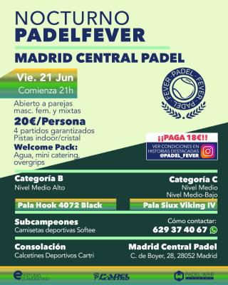 poster del torneo NOCTURNO PADEL FEVER - ABIERTO A PAREJAS MASC, FEM Y MIXTAS