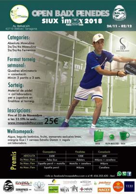 poster del torneo OPEN Baix Penedes Siux ImoxPadelTour 2018