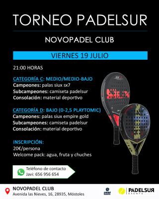 poster del torneo NOCTURNO PADELSUR CATEGORIAS C: MEDIO/MEDIO-BAJO Y D: BAJO