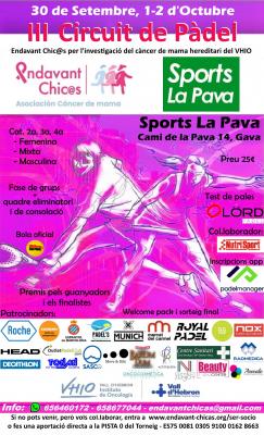 poster del torneo PROVA SPORTS LA PAVA - III CIRCUIT DE PÀDEL ENDAVANT CHIC@S A FAVOR DEL VHI