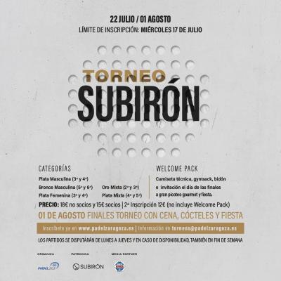 poster del torneo I TORNEO SUBIRÓN A PÁDEL ZARAGOZA