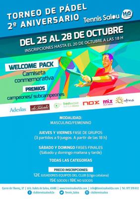 poster del torneo 2º ANIVERSARIO TENNIS SALOU H2O