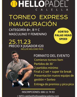 poster torneo TORNEIG EXPRÈS INAUGURACIÓ HELLOPADEL CALELLA