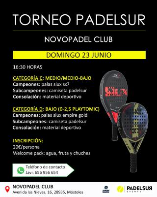 poster del torneo TORNEO PADELSUR CATEGORIAS C: MEDIO/MEDIO-BAJO Y D: BAJO