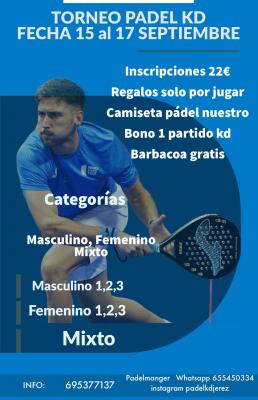 poster torneo TORNEO PADEL KD DEL 15 AL 17 DE SEPTIEMBRE