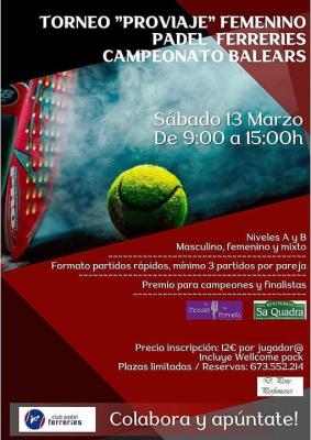 poster del torneo TORNEO PROVIAJE FEMENINO - CAMPEONATO BALEARS