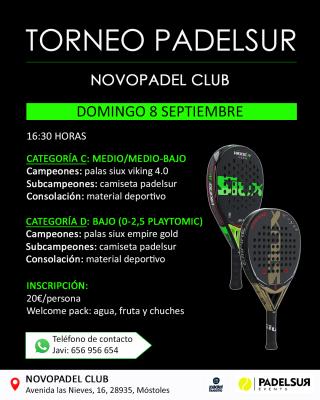 poster del torneo TORNEO PADELSUR CATEGORIAS C: MEDIO/MEDIO-BAJO Y D: BAJO