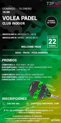 poster del torneo TORNEO T2P TARDE DEL DOMINGO 16 ENERO / 2 NIVELES MASCULINO