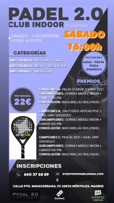 poster del torneo TORNEO PADELMANIA SABADO 6 NOVIEMBRE 3 NIVELES MASCULINO