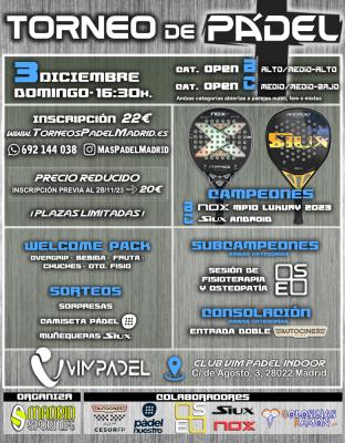 poster del torneo TORNEO +PADEL MADRID (DOMINGO 3 DICIEMBRE) CAT. OPEN B Y C