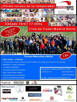 poster del torneo TORNEO DE PADEL MIXTO - MASCULINO (NIVEL MEDIO - INICIACIÓN)