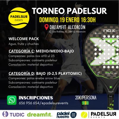 poster del torneo TORNEO PADELSUR CATEGORIAS C: MEDIO/MEDIO-BAJO Y D: BAJO