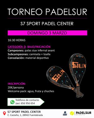 poster torneo TORNEO PADELSUR CATEGORIA D: BAJO/INICIACIÓN