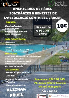 poster torneo AMERICANES DE PÀDEL SOLIDÀRIES  ASSOCIACIÓ CONTRA EL CÀNCER